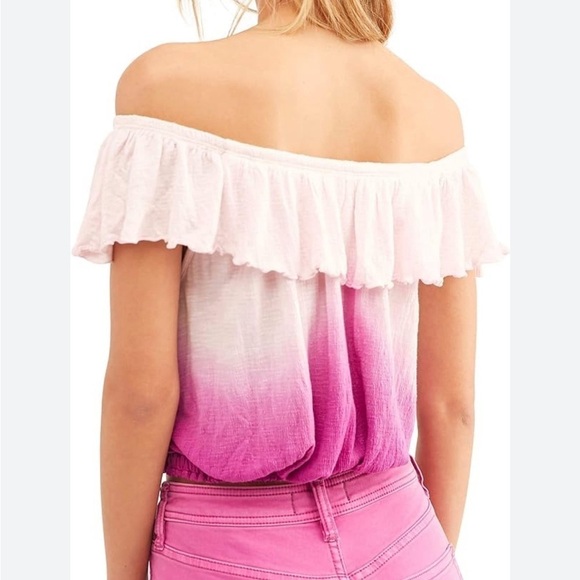 Free People Cora Lee Ombre Tie Dye Top Ruffle Trim Fuschia Pink SIze Medium Boho - Picture 1 of 10